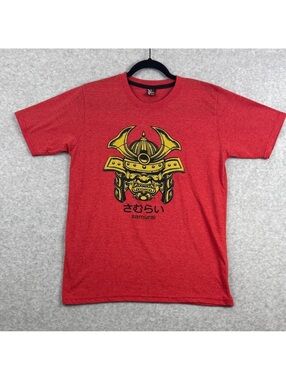 Nippon Japan Samurai Helmet Graphic T-Shirt Red Size Large 100% Cotton